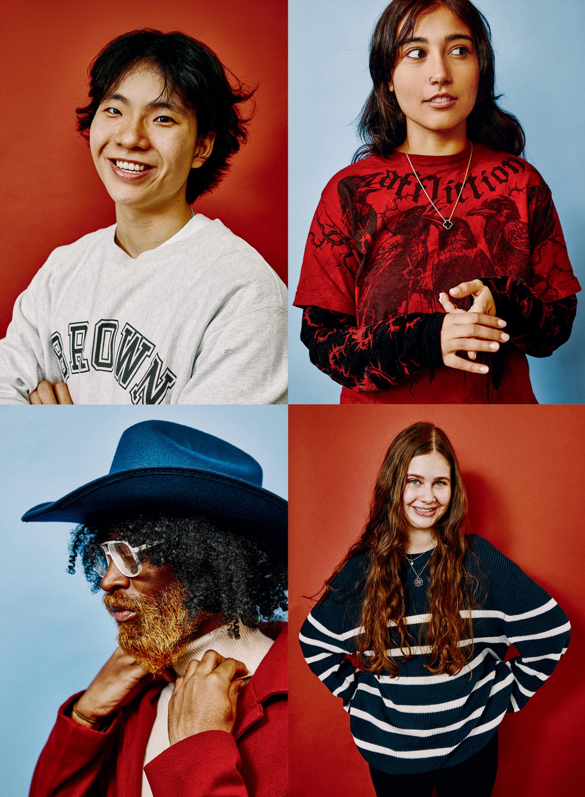 Portraits of Jae Ahn ’24, Lauren Eusebio ’25, Sarah Frank ’25, and Yomi Adegbile ’26